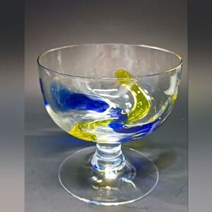Hand Blown Art Glass Large Goblet, Murano Style Chunky Large Cocktail Glass